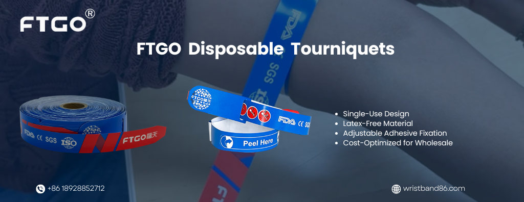 FTGO disposable tourniquet for venipuncture with single-use, latex-free and adjustable design
