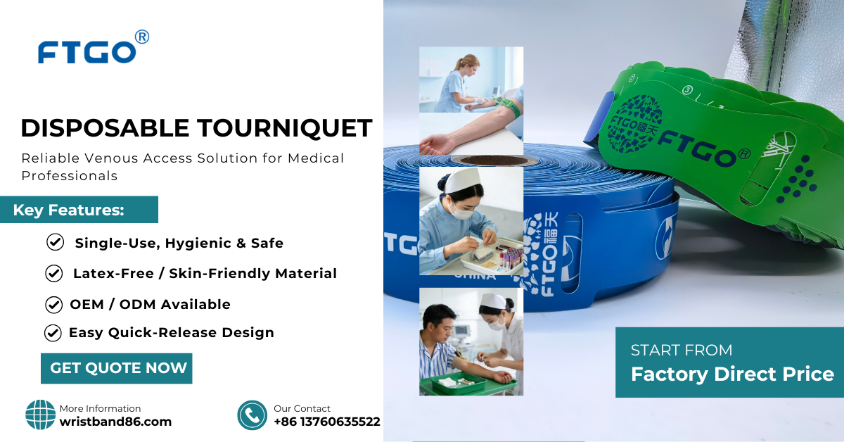 disposable tourniquet used for blood draw in clinical environment