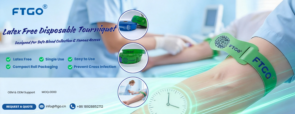 Latex free disposable tourniquet roll close up medical product