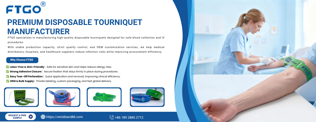 FTGO disposable tourniquet manufacturer providing latex-free OEM tourniquets for hospitals, clinics, laboratories, and medical distributors worldwide.